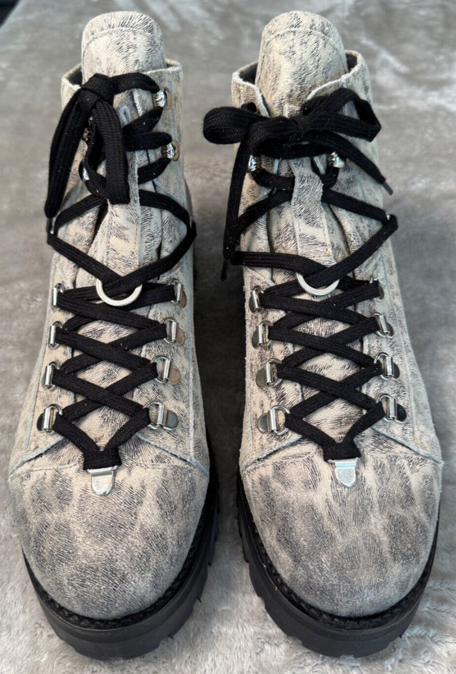 All Saints Franka Gray Leopard Print Suede Leather Hiker Boots Womens EU 41 NEW